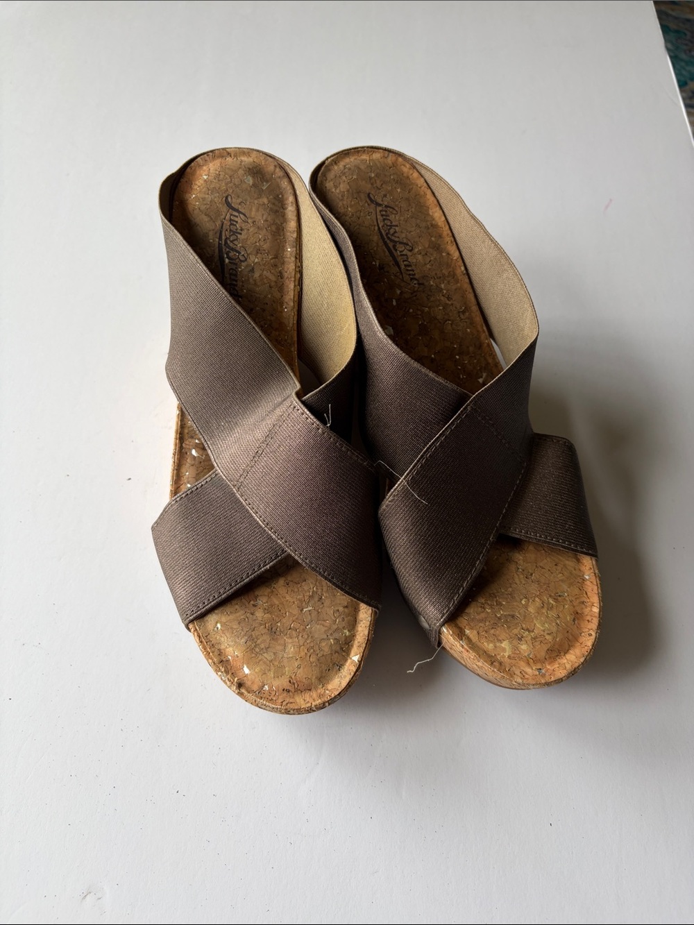 Lucky Brand Brown Cork Wedge Slide Sandals